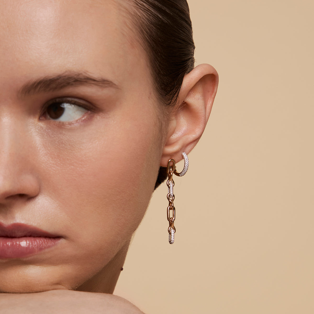 Pavé Chain Link Drop Studs in Gold-Astrid & Miyu