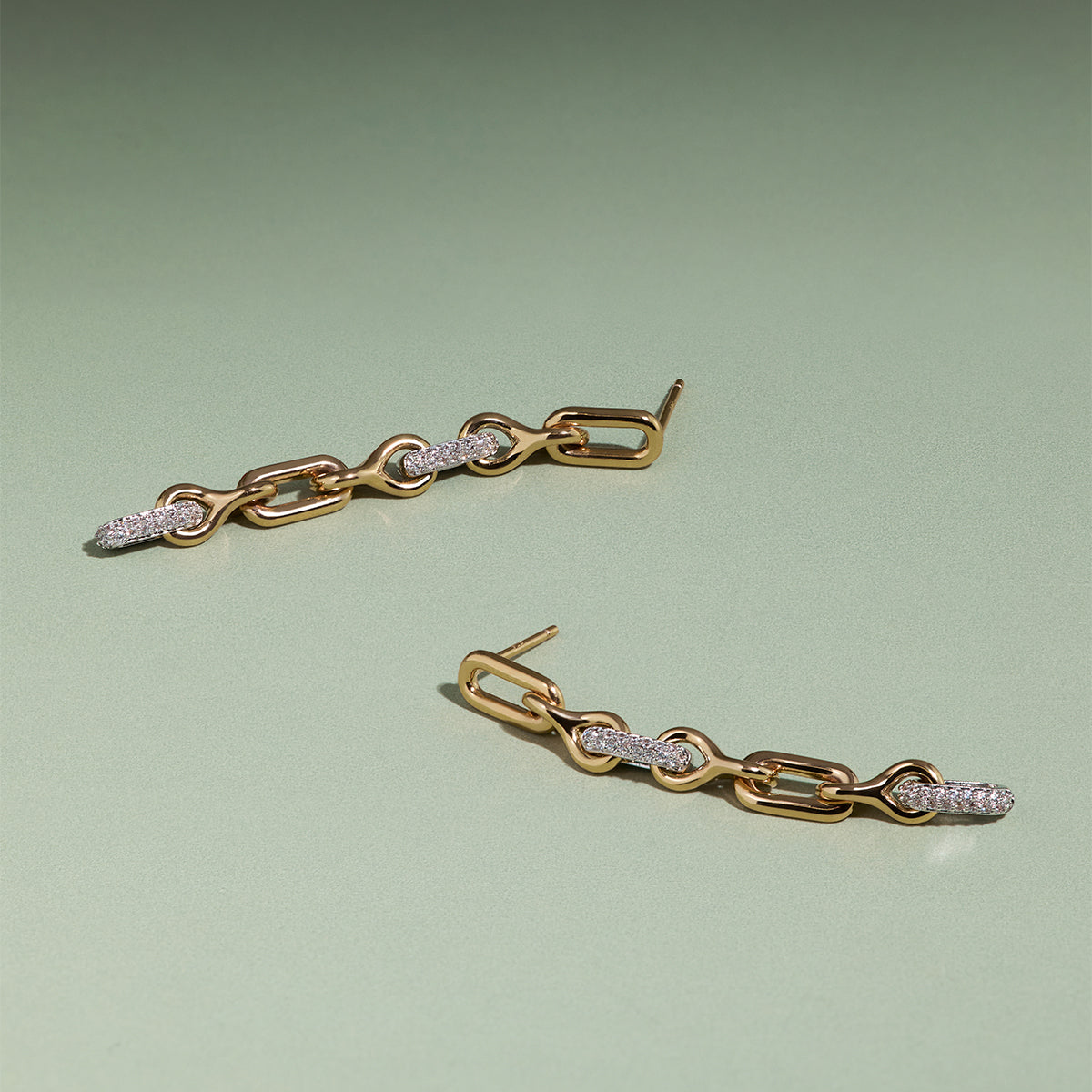 Pavé Chain Link Drop Studs in Gold-Astrid & Miyu