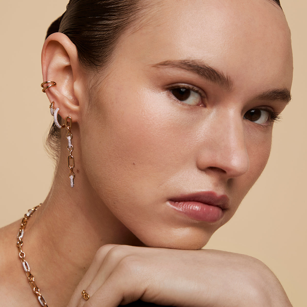 Pavé Chain Link Drop Studs in Gold-Astrid & Miyu