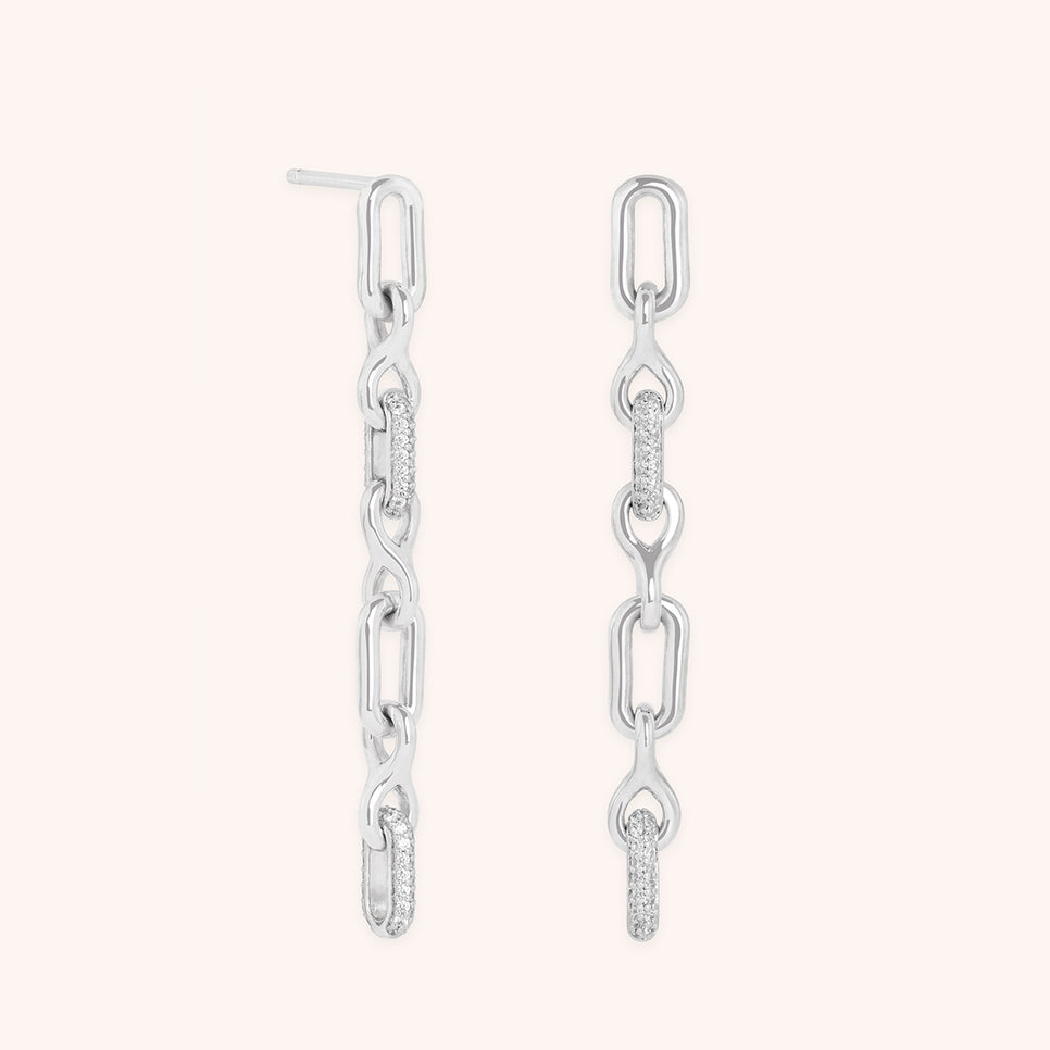 Pavé Chain Link Drop Studs in Silver-Astrid & Miyu