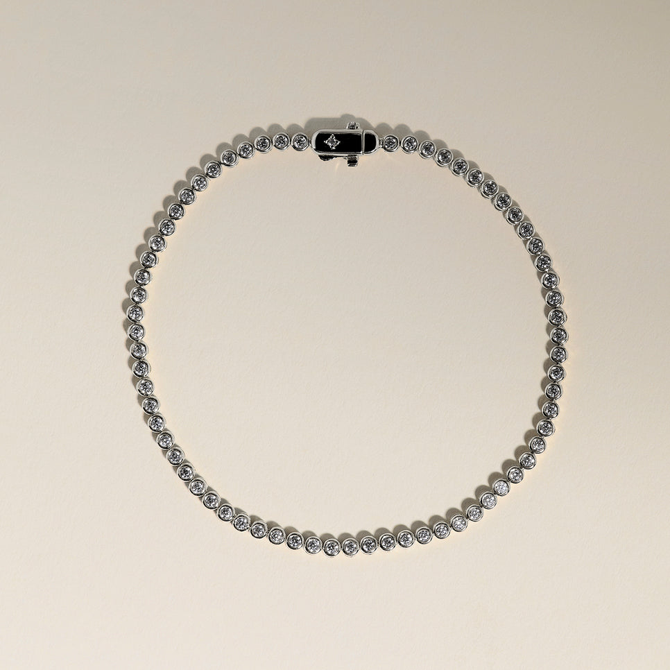 Lab Diamond Tennis Chain Bracelet in Solid White Gold-Astrid & Miyu