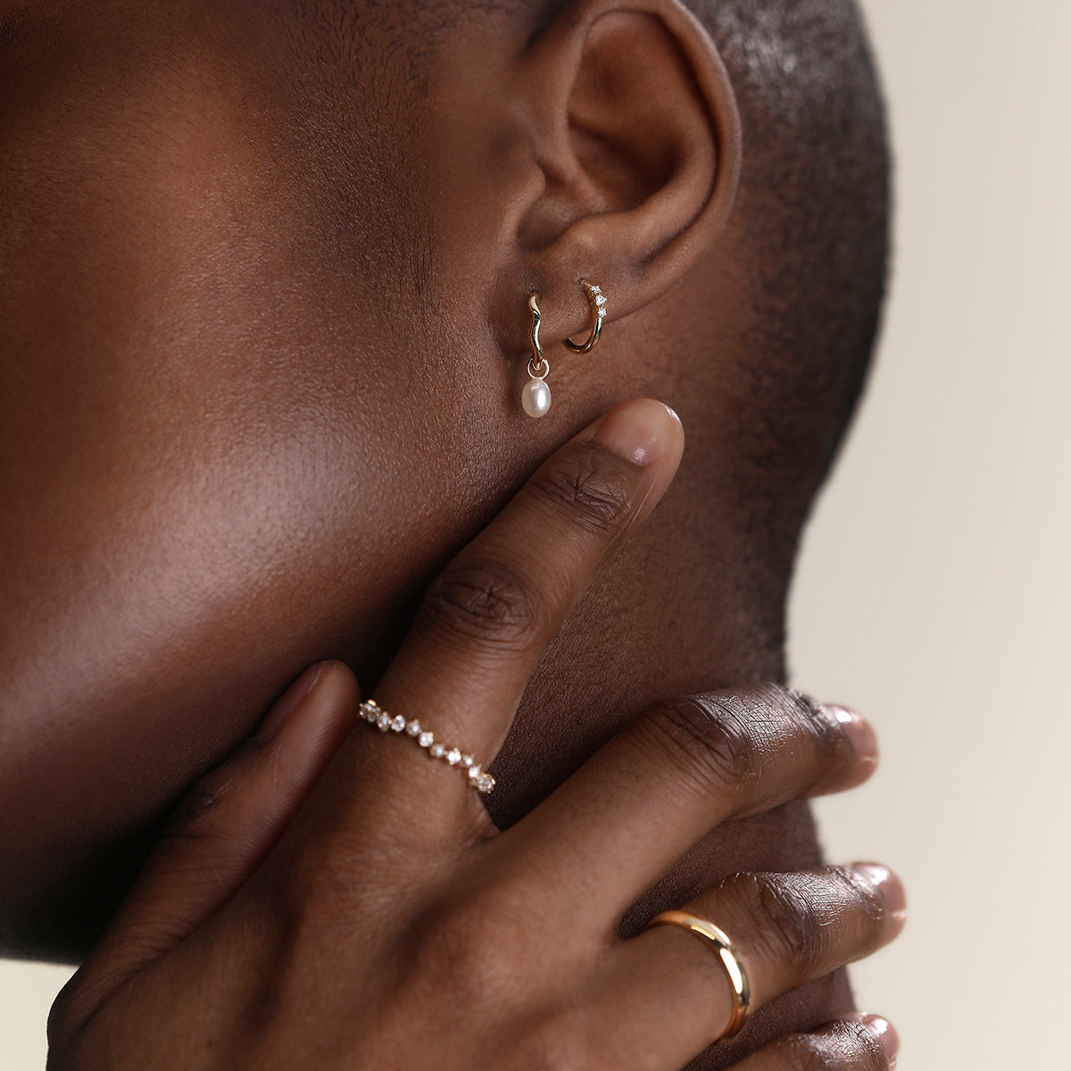 Scalloped Pearl Charm Huggies in Solid Gold-Astrid & Miyu