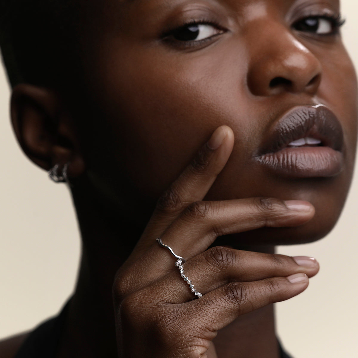 Diamond & Pearl Scalloped Ring in Solid White Gold-Astrid & Miyu