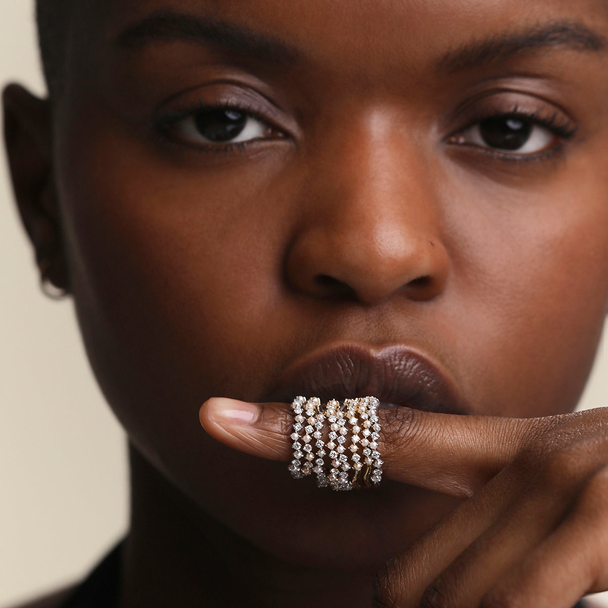 Diamond & Pearl Scalloped Ring in Solid White Gold-Astrid & Miyu