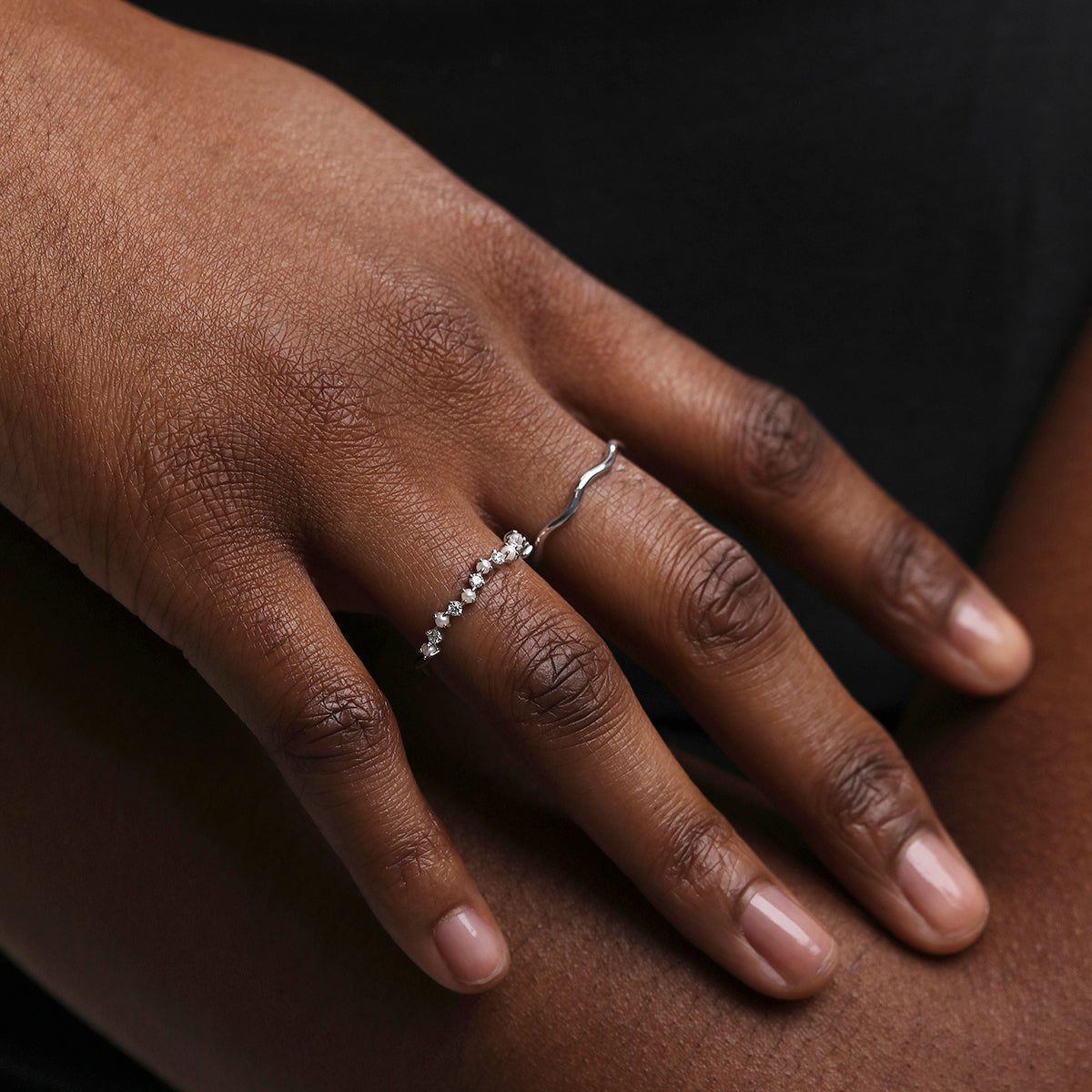 Scalloped Band Ring in Solid White Gold-Astrid & Miyu