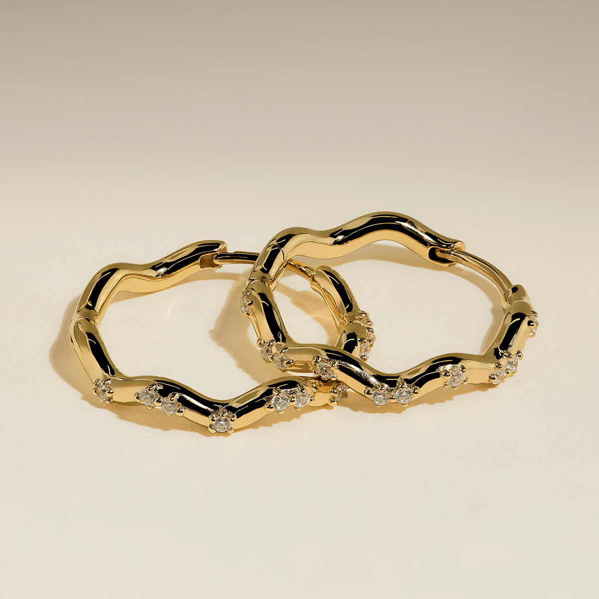 Scalloped Crystal Medium Hoops in Gold-Astrid & Miyu