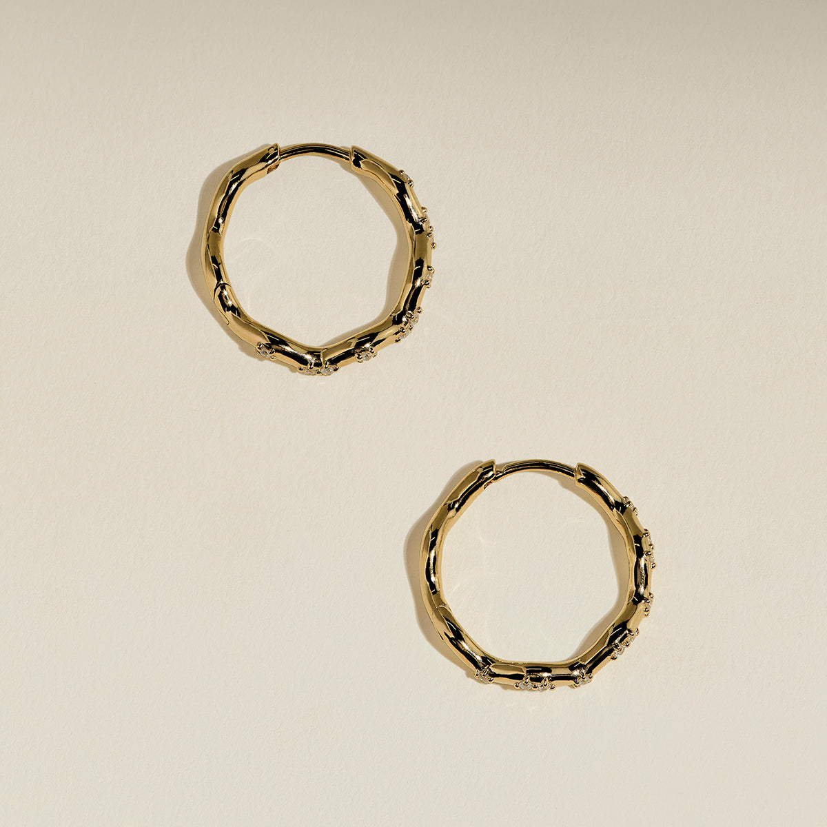Scalloped Crystal Medium Hoops in Gold-Astrid & Miyu