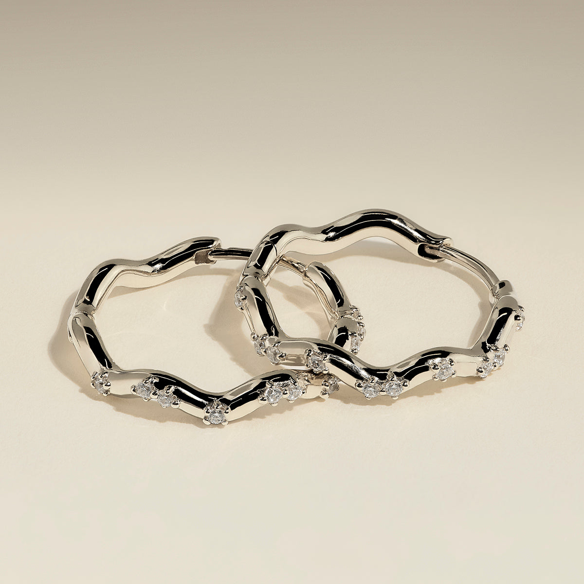 Scalloped Crystal Medium Hoops in Silver-Astrid & Miyu