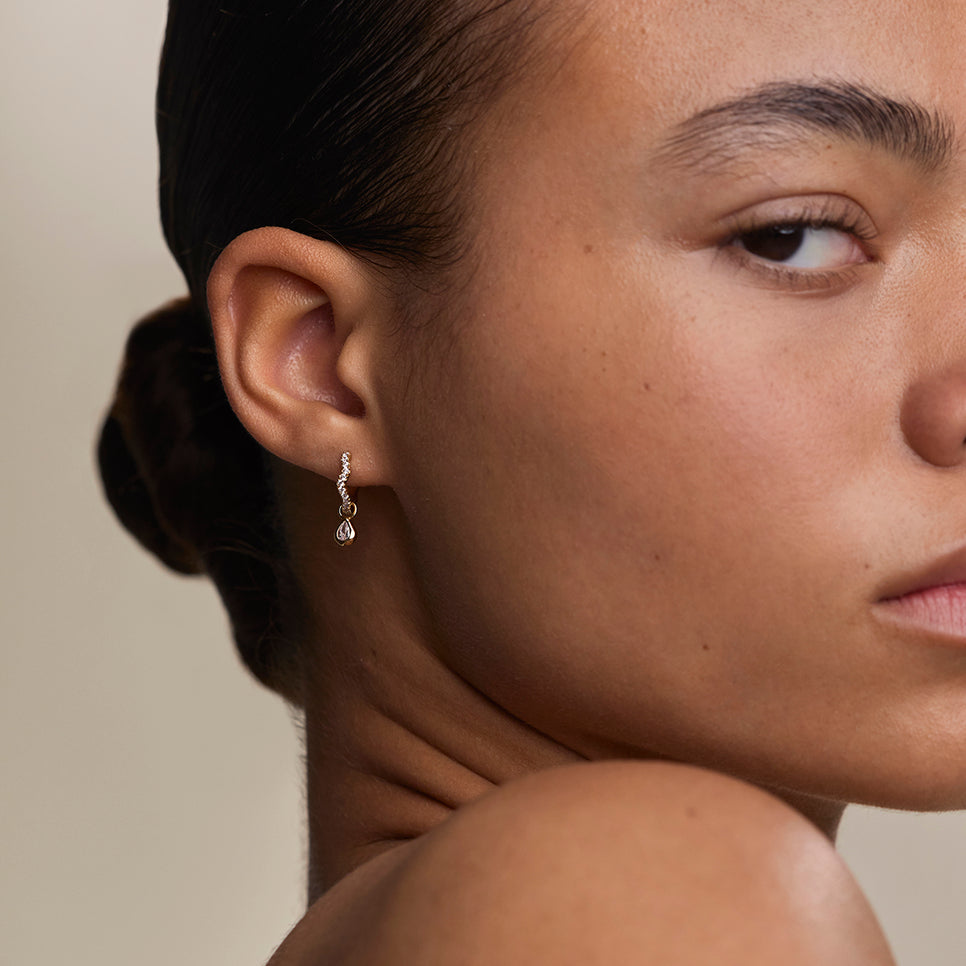 Scalloped Crystal Charm Huggies in Gold-Astrid & Miyu