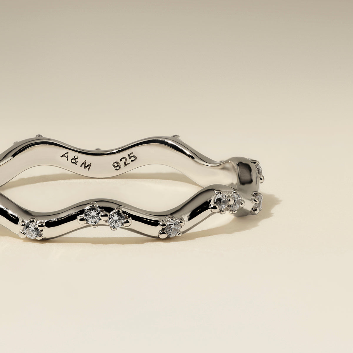 Scalloped Crystal Band Ring in Silver-Astrid & Miyu