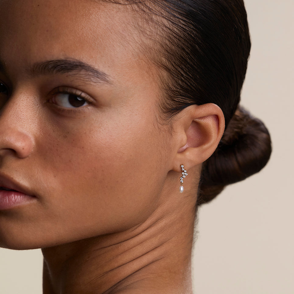 Scalloped Crystal Charm Studs in Gold-Astrid & Miyu