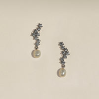 Scalloped Crystal Charm Studs in Silver-Astrid & Miyu
