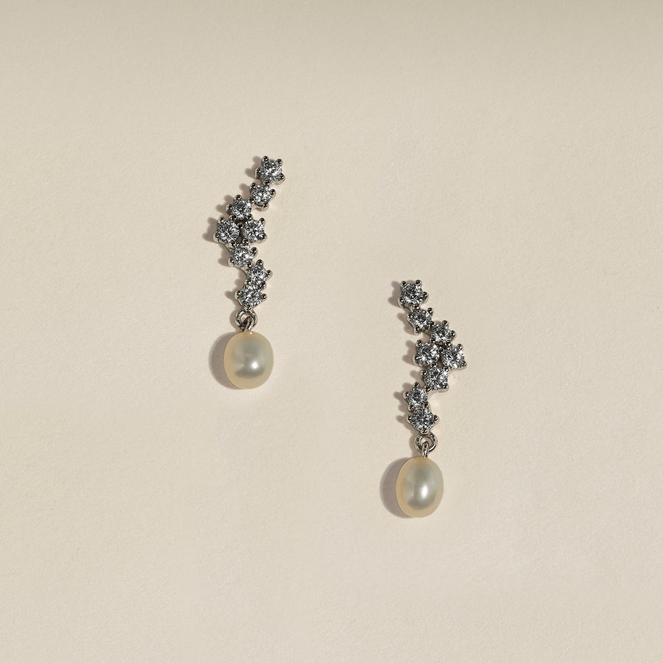 Scalloped Crystal Charm Studs in Silver-Astrid & Miyu
