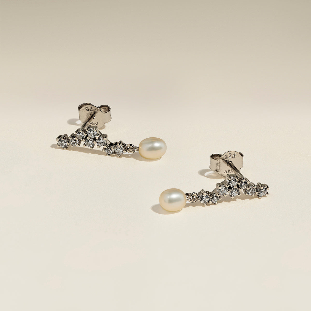 Scalloped Crystal Charm Studs in Silver-Astrid & Miyu
