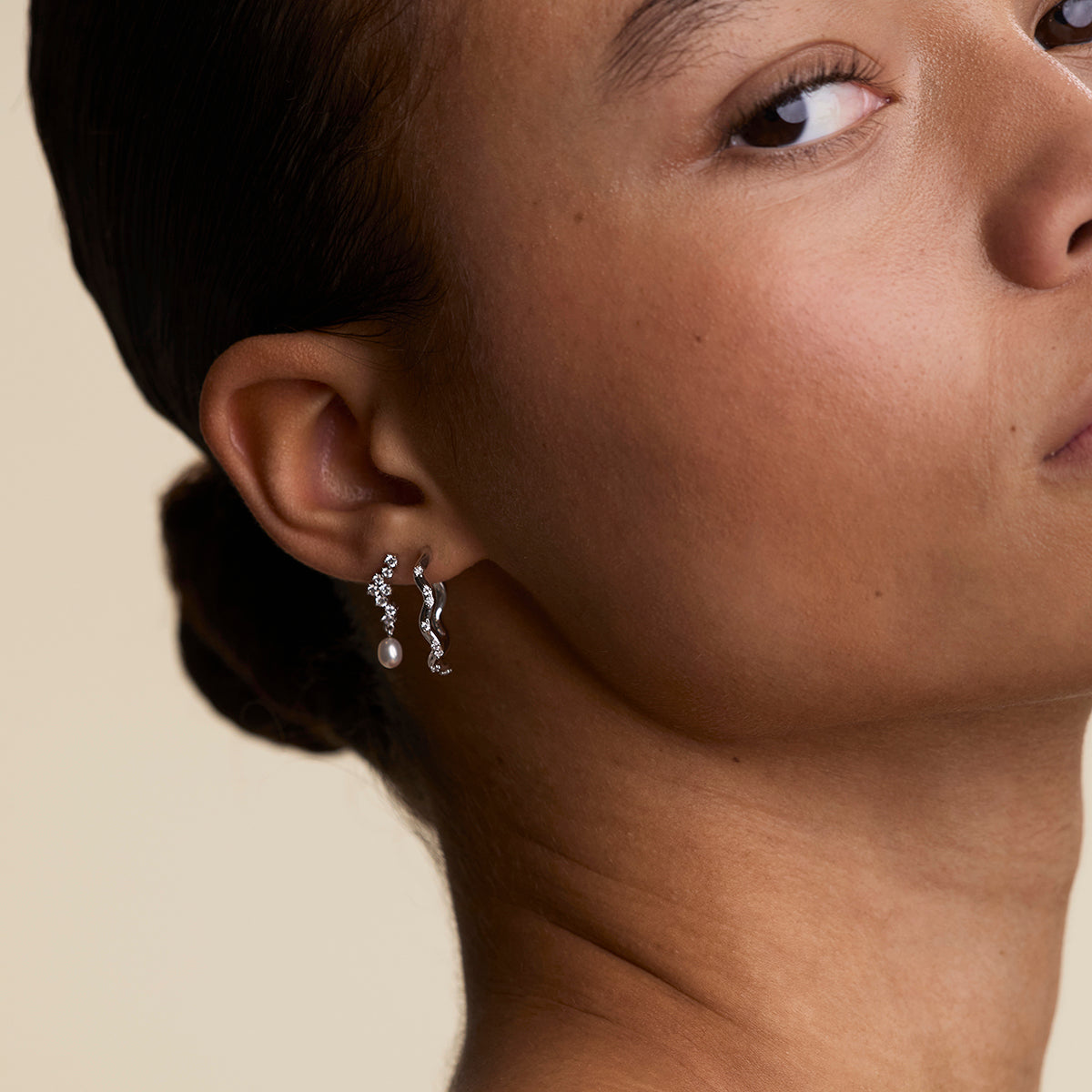 Scalloped Crystal Charm Studs in Silver-Astrid & Miyu