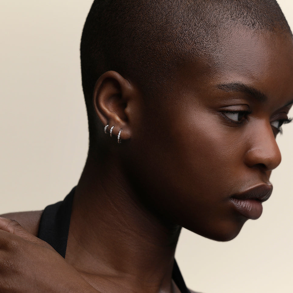 Diamond Triology Seamless Piercing Hoop in Solid White Gold-Astrid & Miyu
