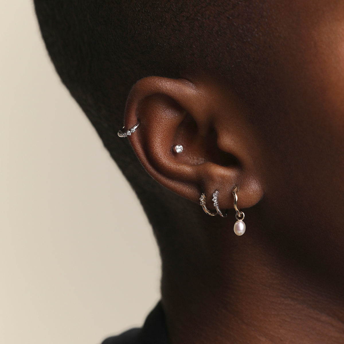 Diamond Triology Seamless Piercing Hoop in Solid White Gold-Astrid & Miyu