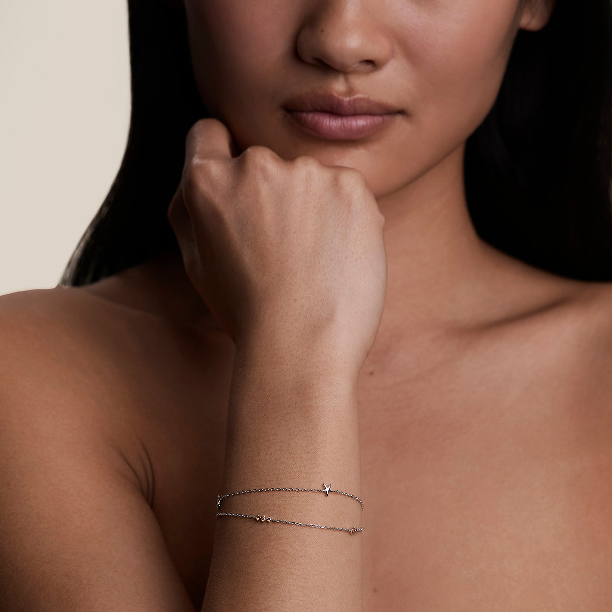 Starfish Double Chain Bracelet in Silver-Astrid & Miyu
