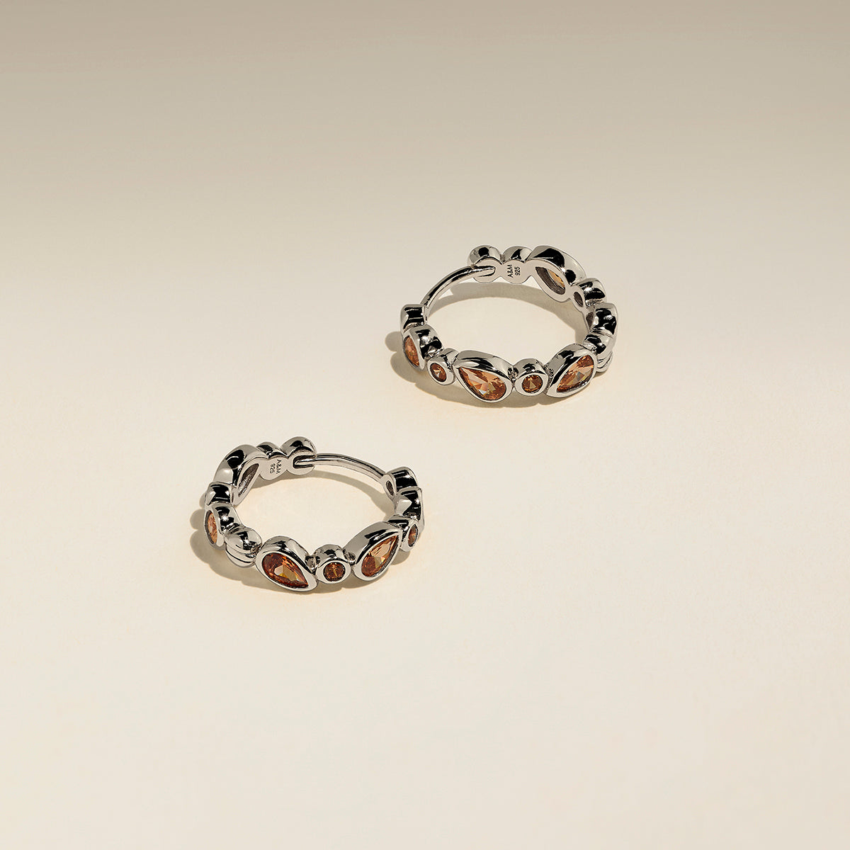 Sunset Pear Hoops in Silver-Astrid & Miyu