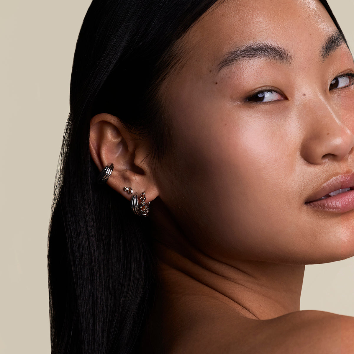 Sunset Pear Hoops in Silver-Astrid & Miyu