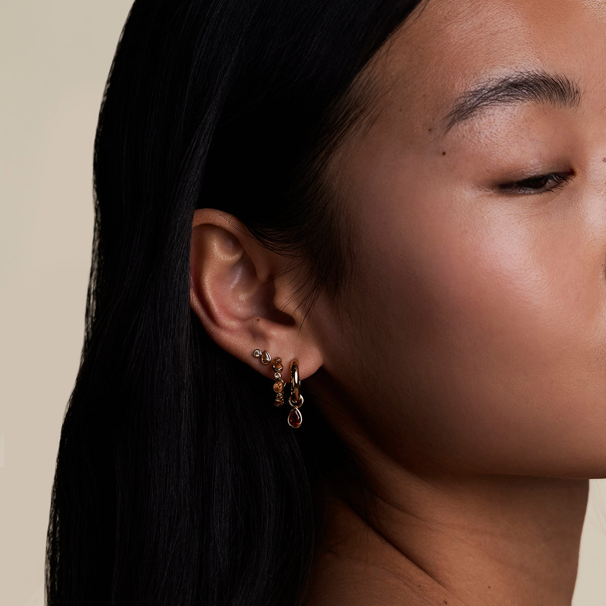 Sunset Pear Charm Hoops in Gold-Astrid & Miyu