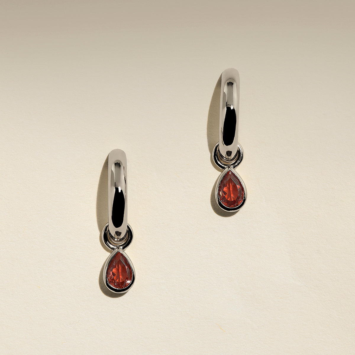 Sunset Pear Charm Hoops in Silver-Astrid & Miyu