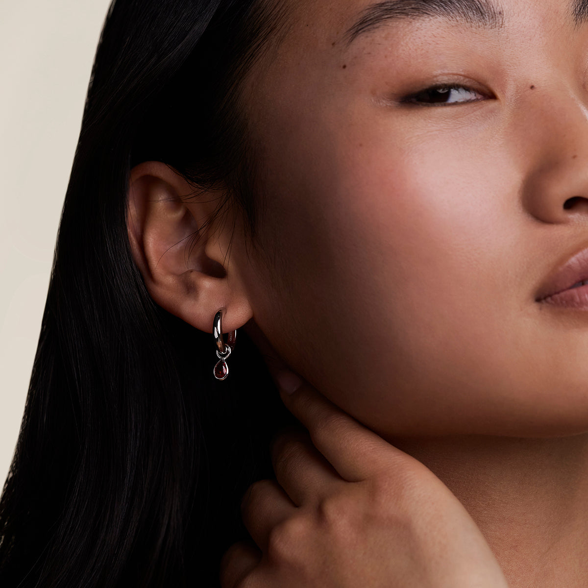 Sunset Pear Charm Hoops in Silver-Astrid & Miyu