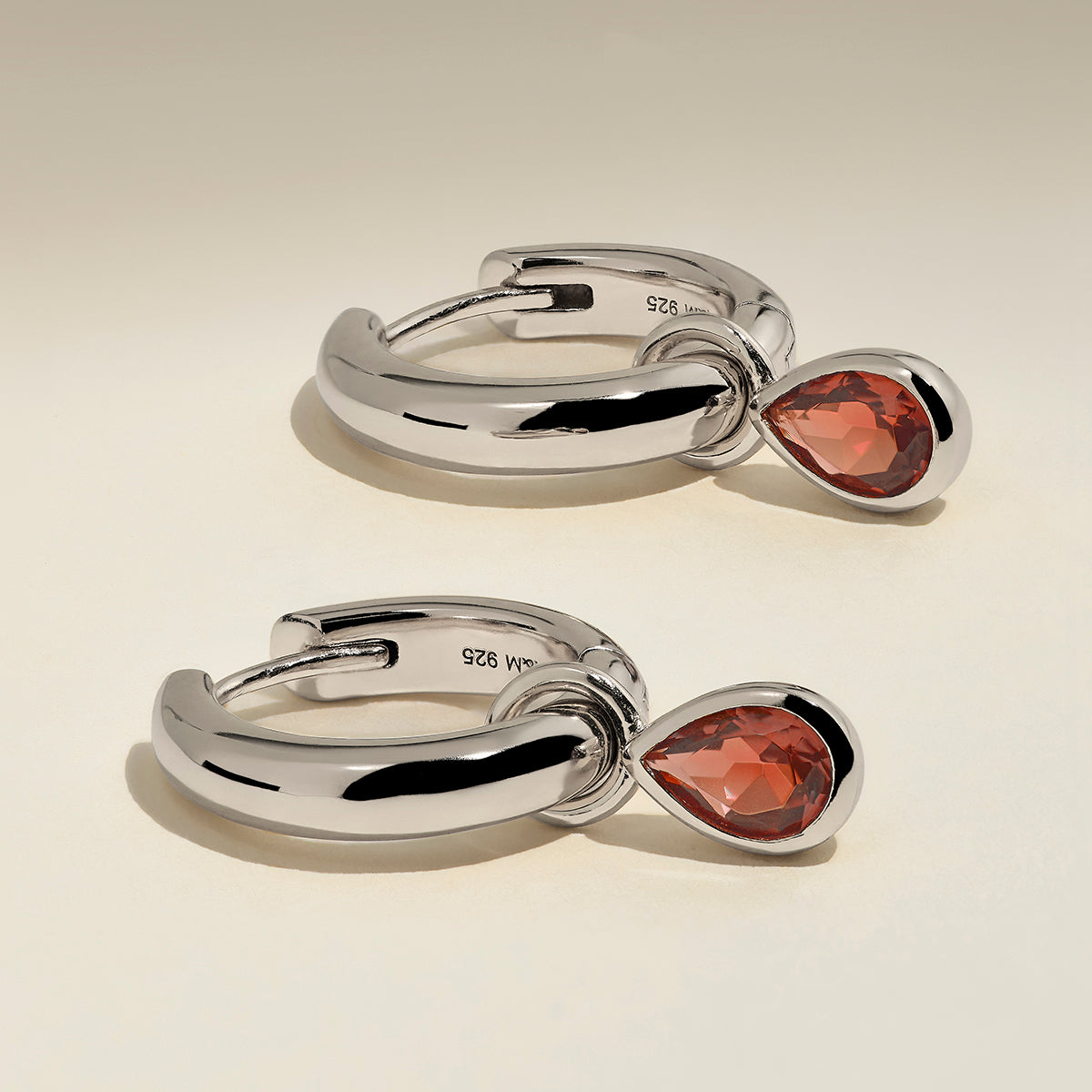 Sunset Pear Charm Hoops in Silver-Astrid & Miyu