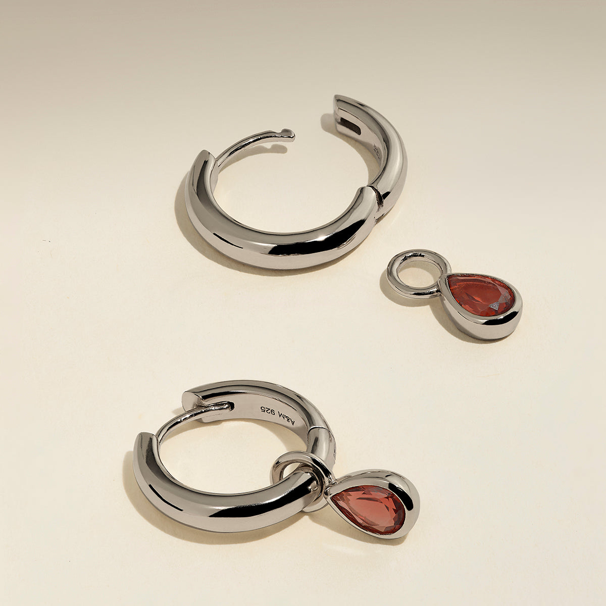 Sunset Pear Charm Hoops in Silver-Astrid & Miyu