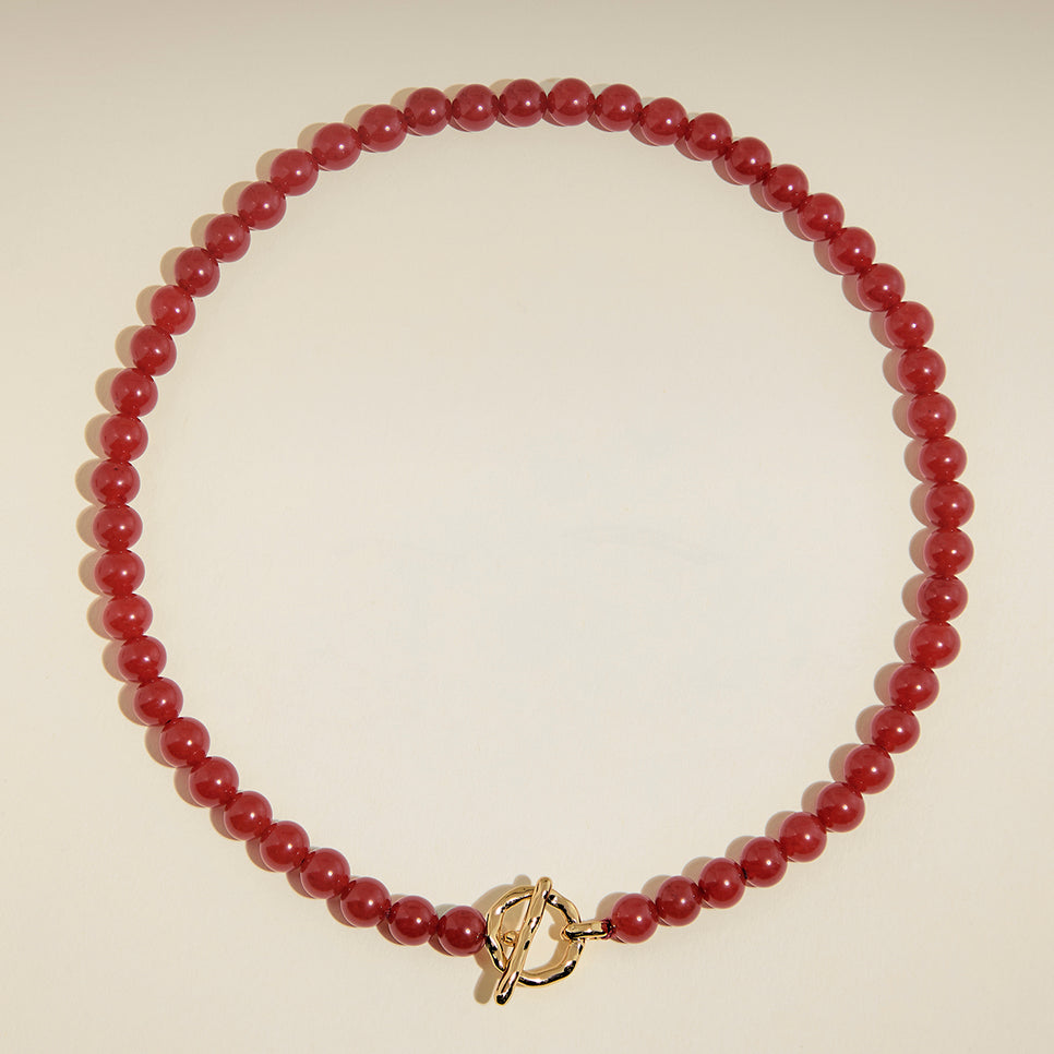 Sunset Red Beaded Necklace in Gold-Astrid & Miyu