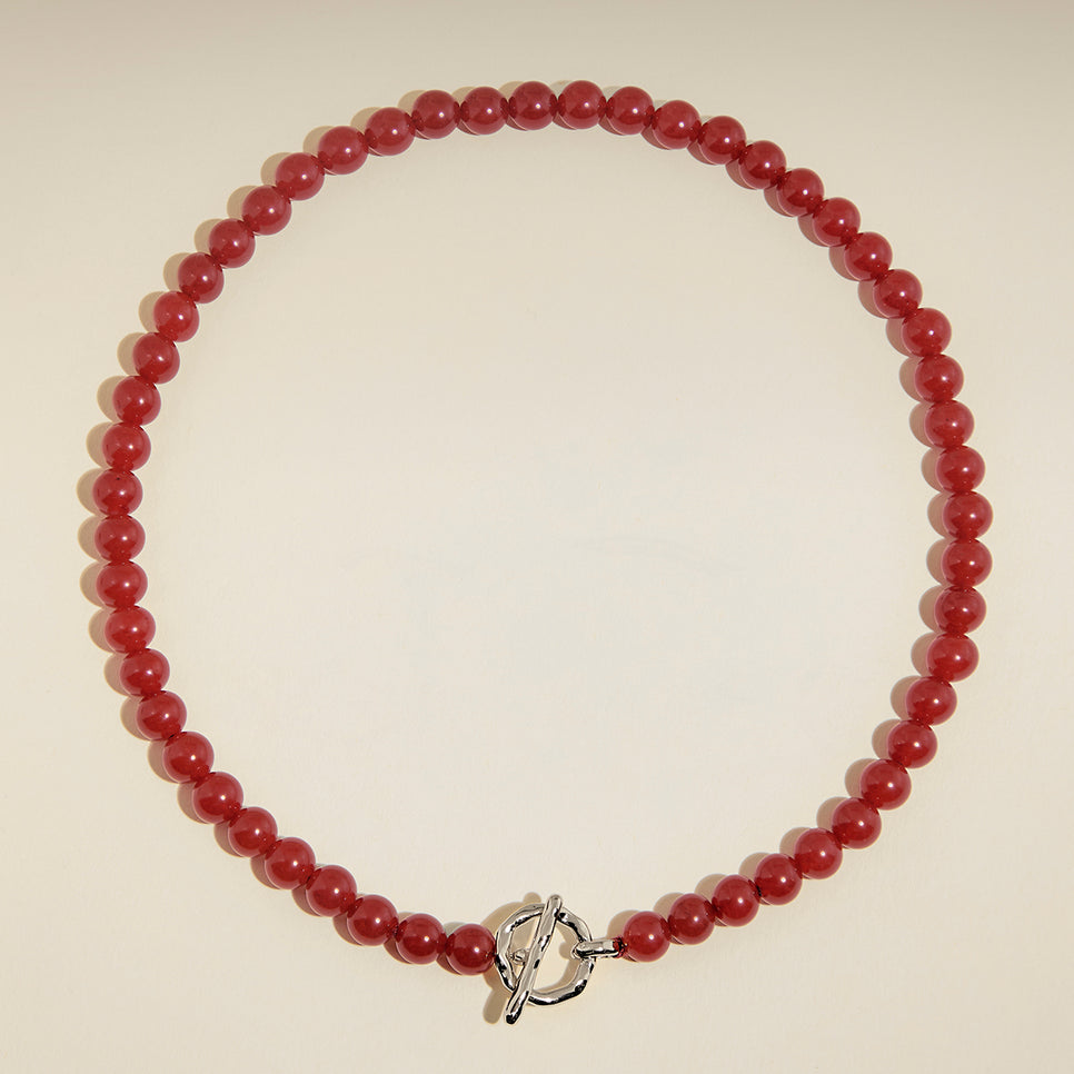 Sunset Red Beaded Necklace in Silver-Astrid & Miyu