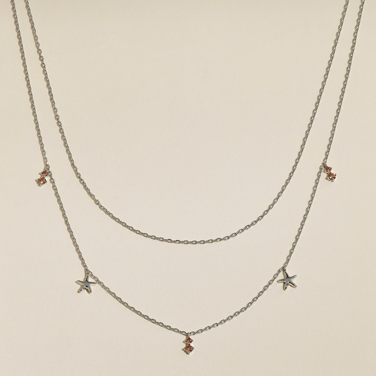 Starfish Double Chain Necklace in Silver-Astrid & Miyu