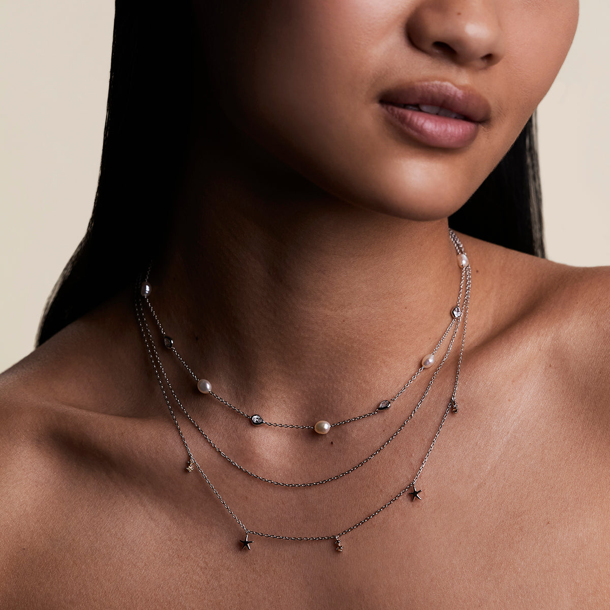Starfish Double Chain Necklace in Silver-Astrid & Miyu