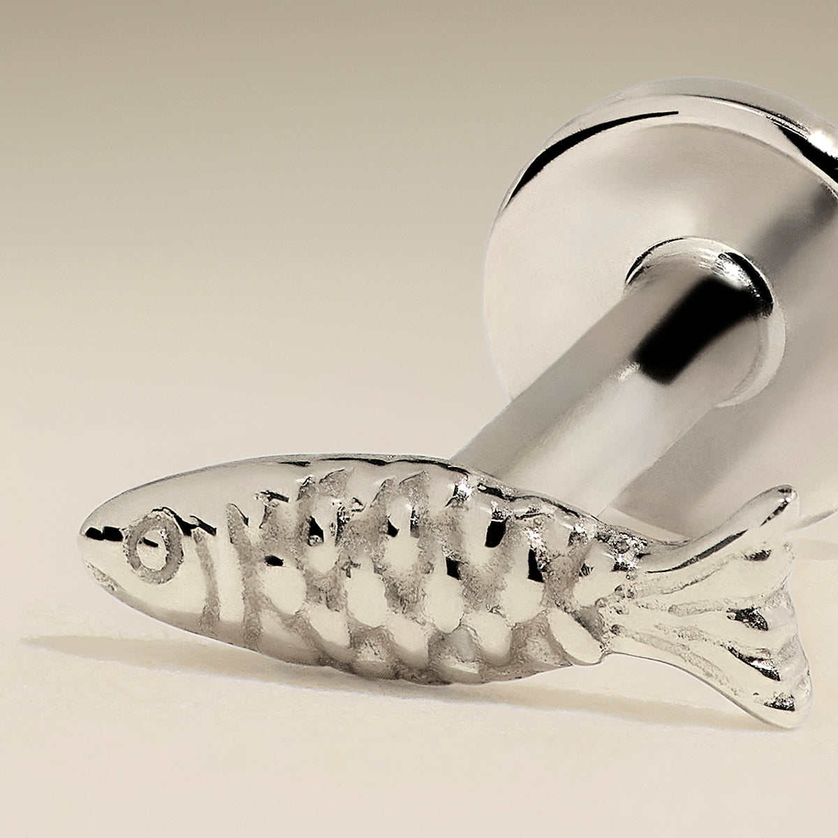Fish Piercing Stud in Solid White Gold-Astrid & Miyu