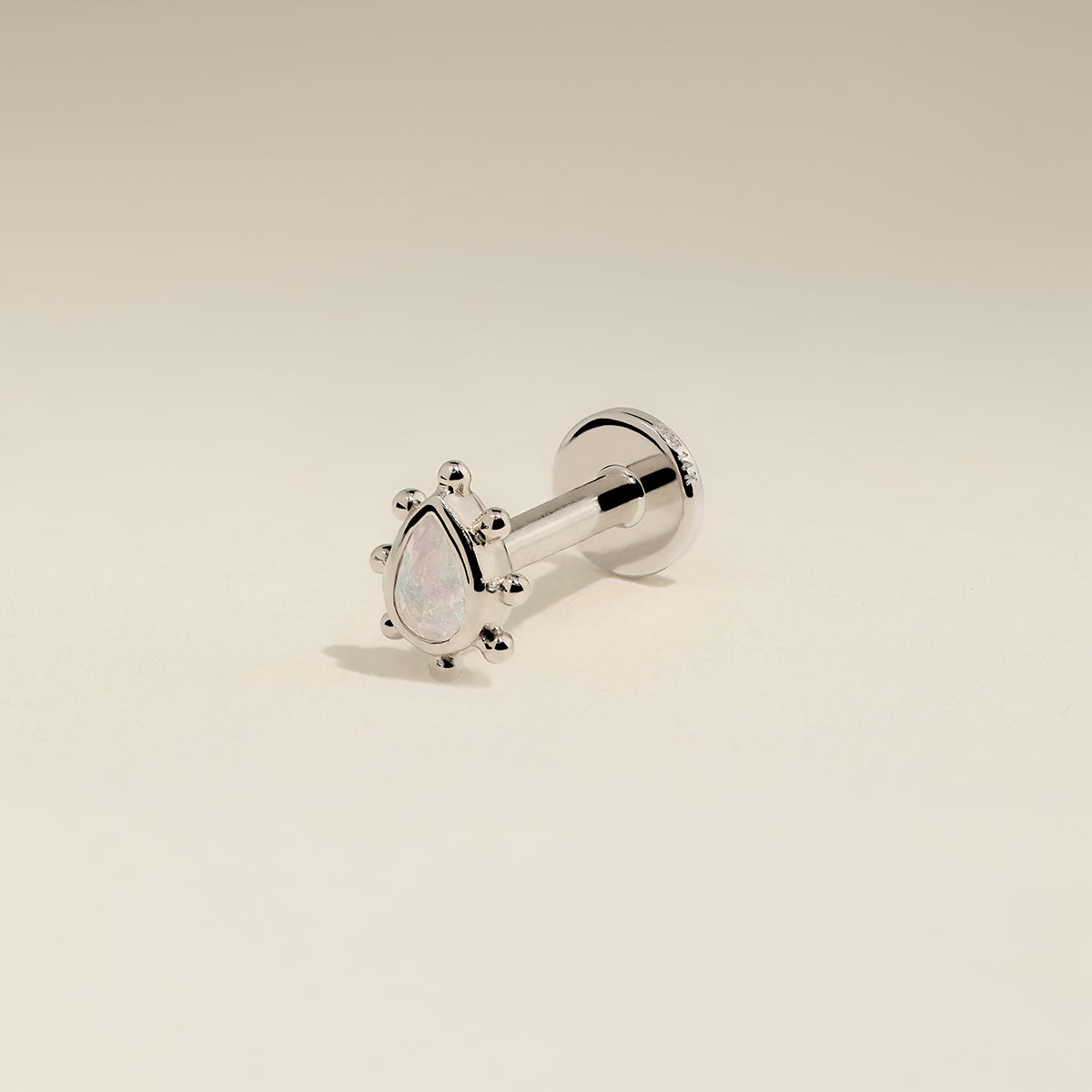 Moonstone Beaded Piercing Stud in Solid White Gold-Astrid & Miyu