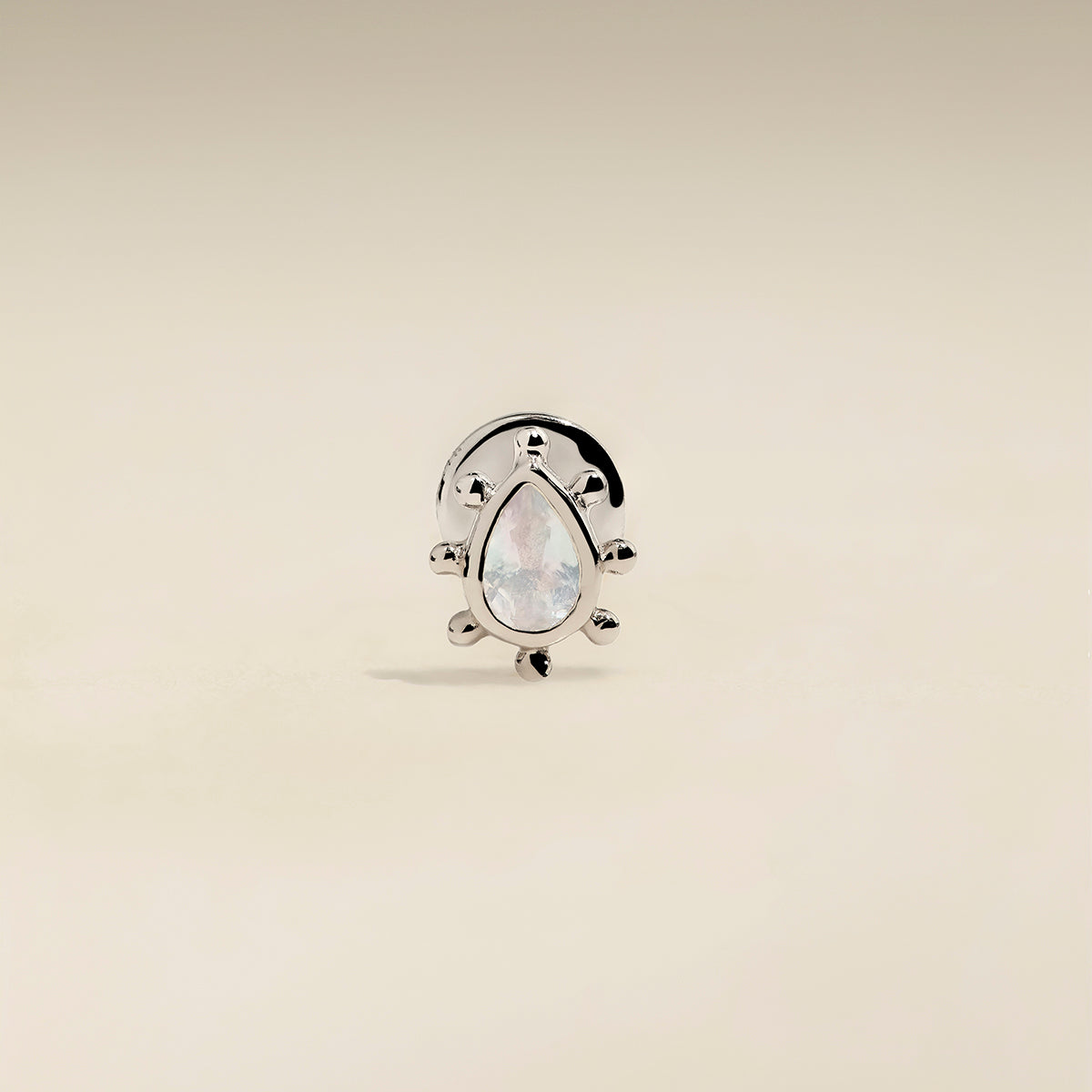 Moonstone Beaded Piercing Stud in Solid White Gold-Astrid & Miyu