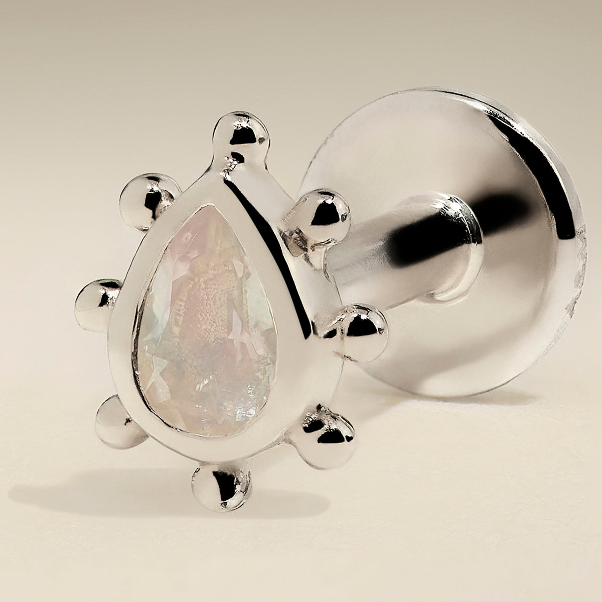 Moonstone Beaded Piercing Stud in Solid White Gold-Astrid & Miyu