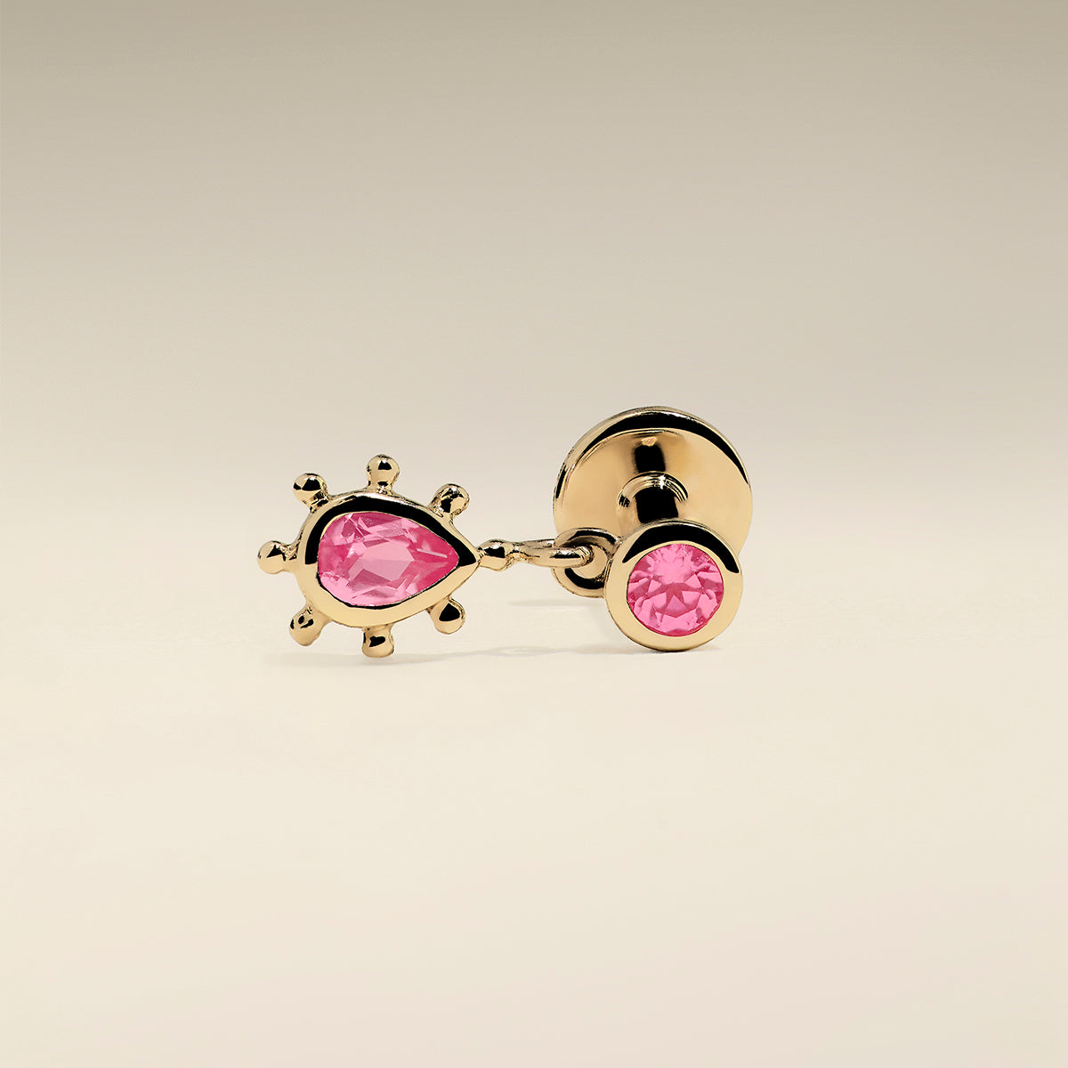 Pink Sapphire Beaded Charm Piercing Stud in Solid Gold-Astrid & Miyu