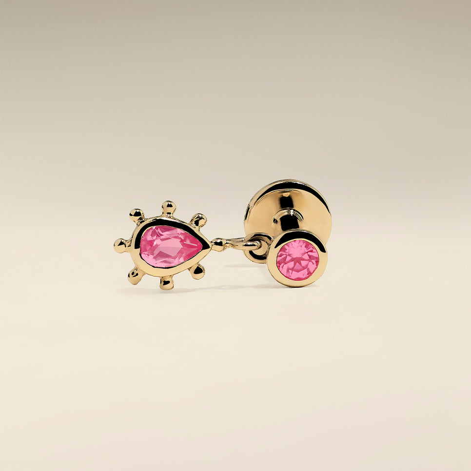 Pink Sapphire Beaded Charm Piercing Stud in Solid Gold-Astrid & Miyu