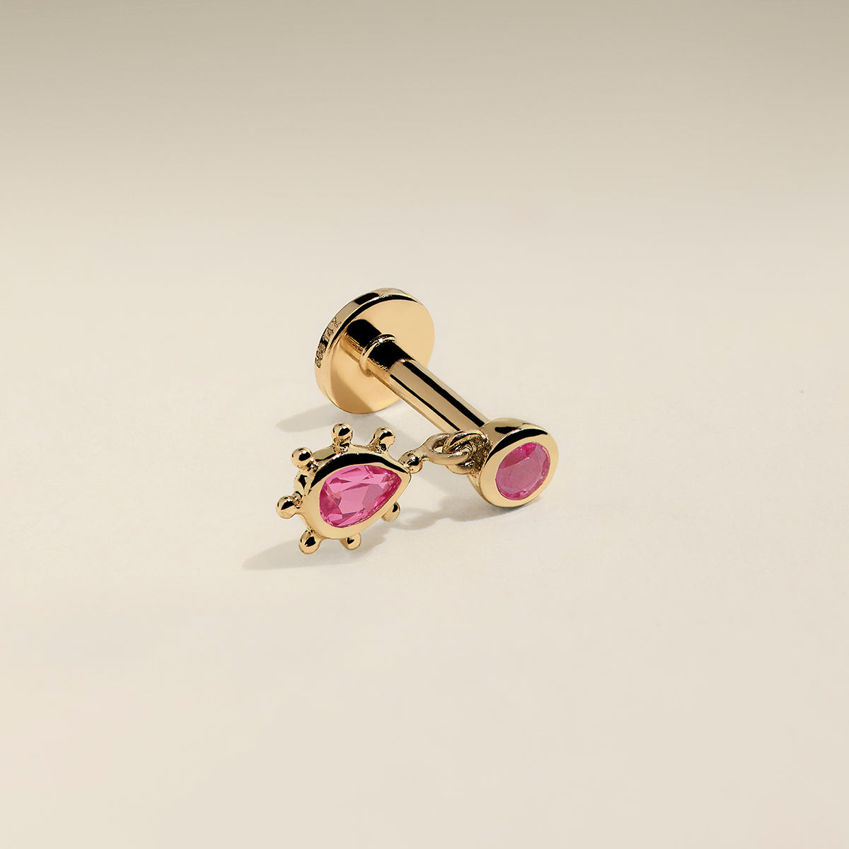 Pink Sapphire Beaded Charm Piercing Stud in Solid Gold-Astrid & Miyu