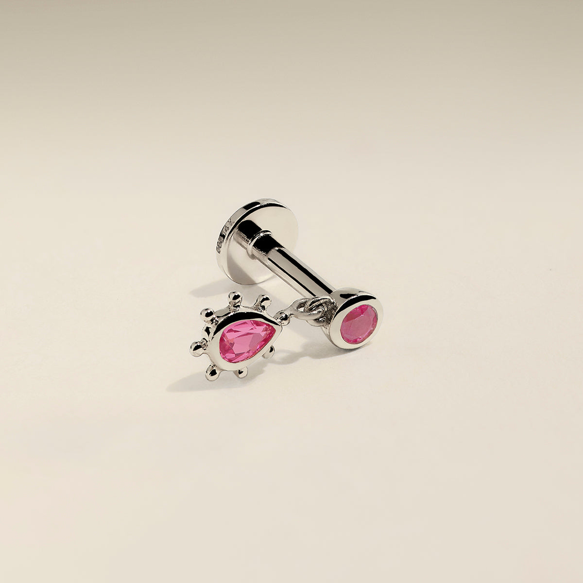 Pink Sapphire Beaded Charm Piercing Stud in Solid White Gold-Astrid & Miyu