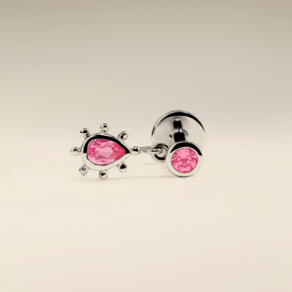 Pink Sapphire Beaded Charm Piercing Stud in Solid White Gold-Astrid & Miyu