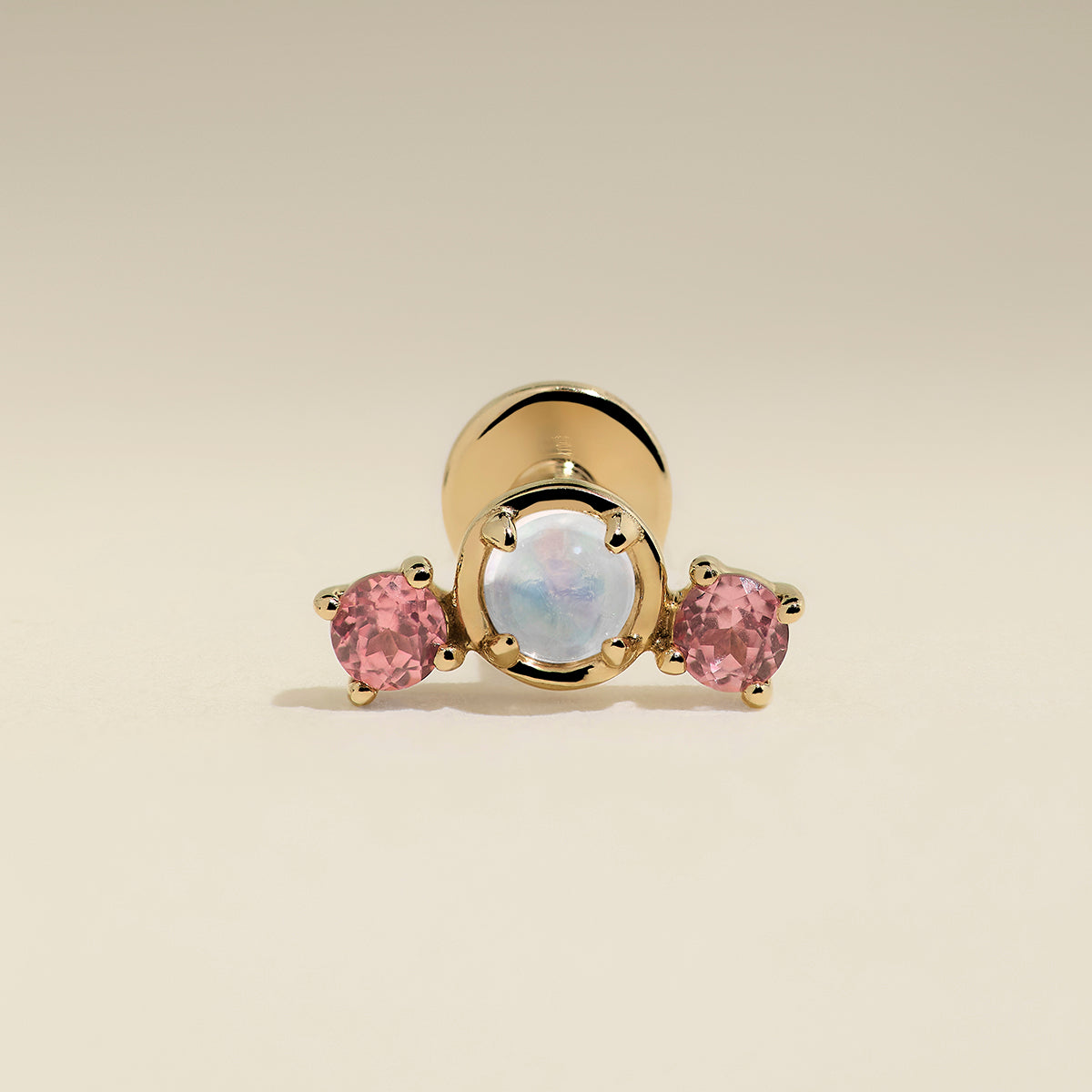 Moonstone & Padparadscha Cluster Piercing Stud in Solid Gold-Astrid & Miyu