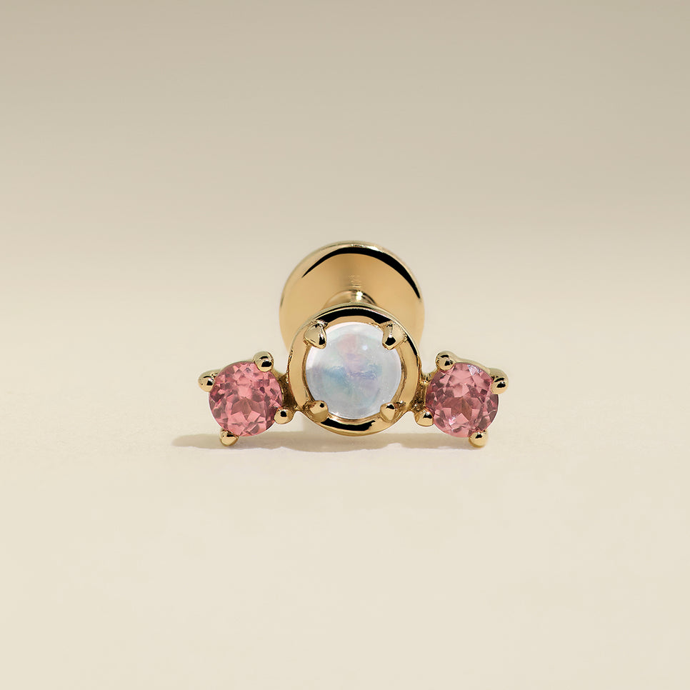 Moonstone & Padparadscha Cluster Piercing Stud in Solid Gold-Astrid & Miyu