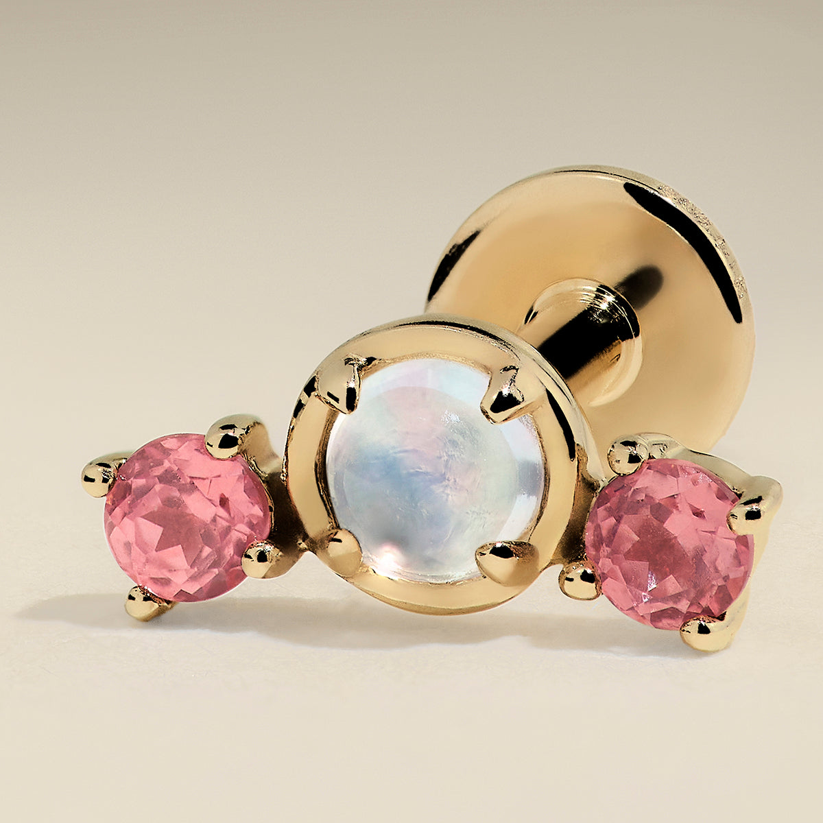 Moonstone & Padparadscha Cluster Piercing Stud in Solid Gold-Astrid & Miyu