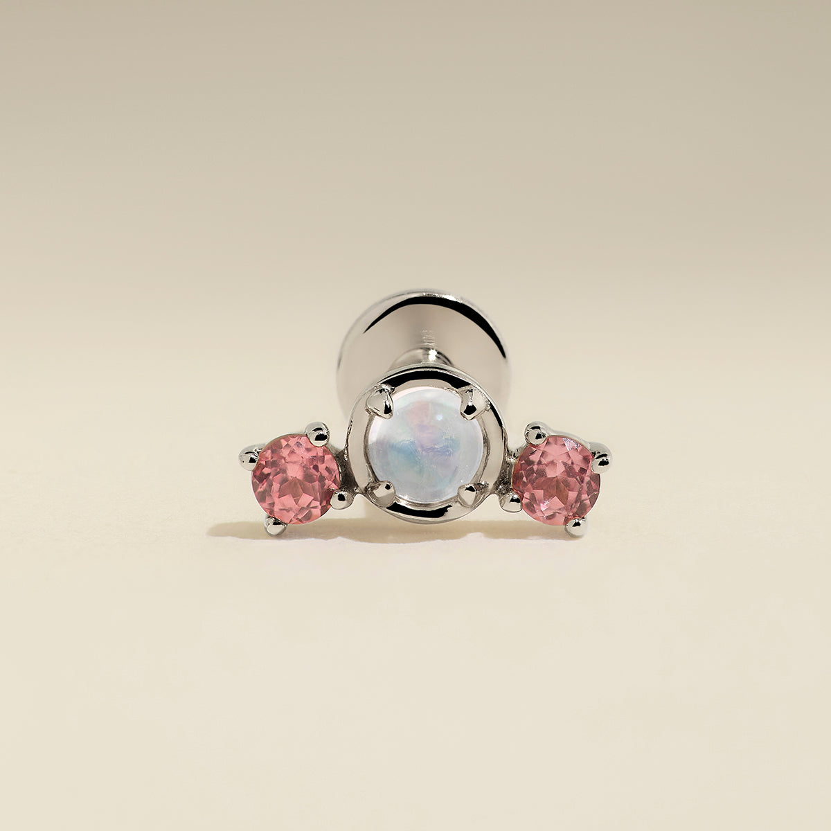 Moonstone & Padparadscha Cluster Piercing Stud in Solid White Gold-Astrid & Miyu