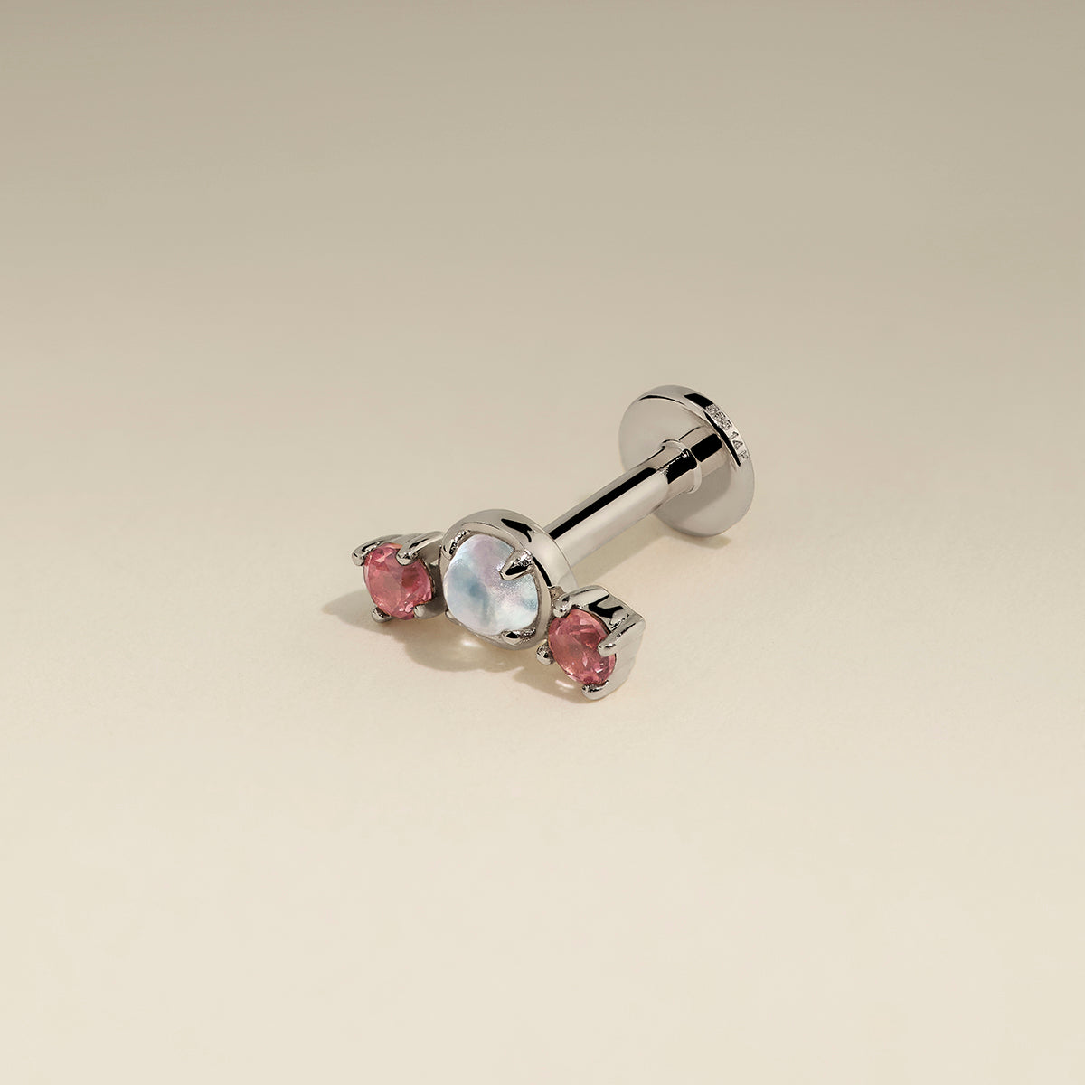 Moonstone & Padparadscha Cluster Piercing Stud in Solid White Gold-Astrid & Miyu