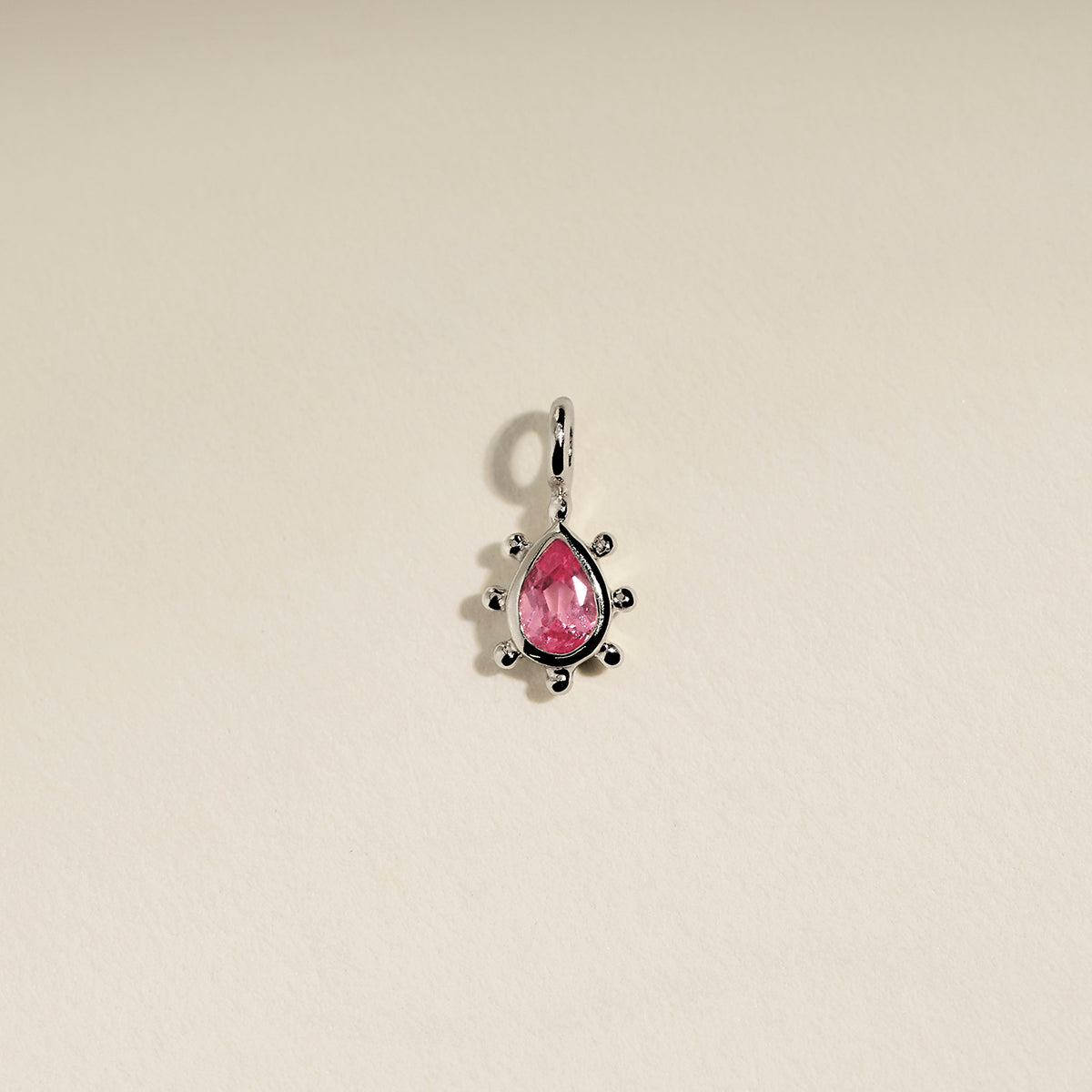 Pink Sapphire Beaded Charm 9k White Gold-Astrid & Miyu