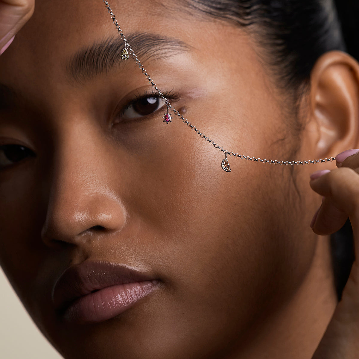 Pink Sapphire Beaded Charm 9k White Gold-Astrid & Miyu
