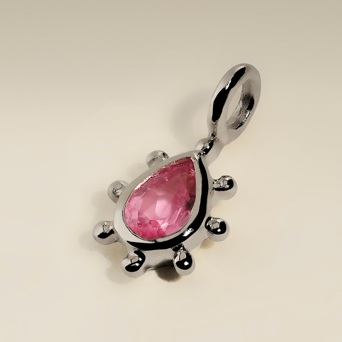 Pink Sapphire Beaded Charm 9k White Gold-Astrid & Miyu